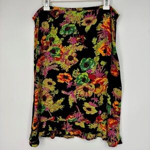 Toto N Ko Womens Vintage 14 Fits 10 Skirt 100% Rayon Black Multi Floral Knee